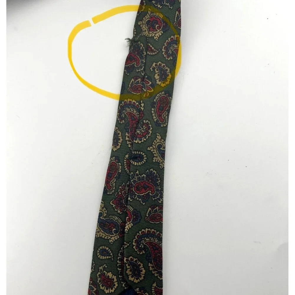 ATKINSONS Necktie Paisley Neck Tie Northern Ireland 100% Silk Green Made in U.K.